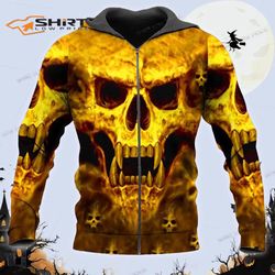 Yellow Vampire Skull 3D Zip Hoodie