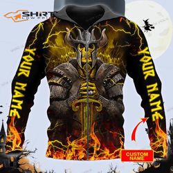 Yellow Lightning Warrior Swords Fire Skull Personalized 3D Zip Hoodie