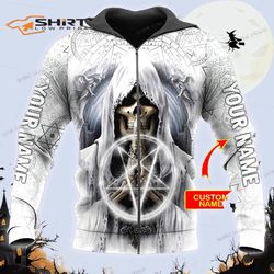 White Grim Reaper Praying For The Death Skull Personalized 3D Zip Hoodie