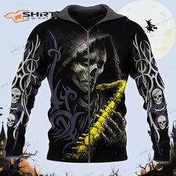 Saxophone Grim Reaper Skull 3D Zip Hoodie