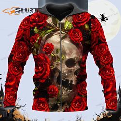 Rose Garden Marble Skull 3D Zip Hoodie