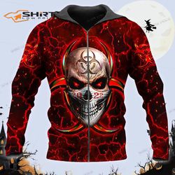 Red Lightning Biohazard Skull 3D Zip Hoodie