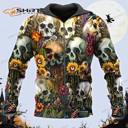Nature Floral Insect Skull 3D Zip Hoodie