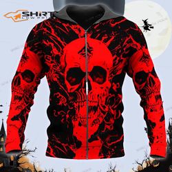 Red Black Creepy Skull 3D Zip Hoodie