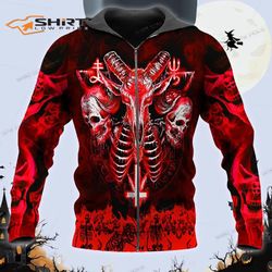 Red Baphomet Evil Skull 3D Zip Hoodie