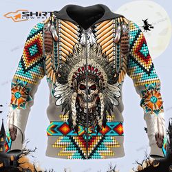 King Native Skull 3D Zip Hoodie