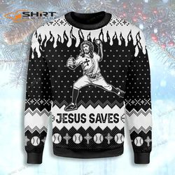 Jesus Saves Baseball Ugly Christmas Sweater