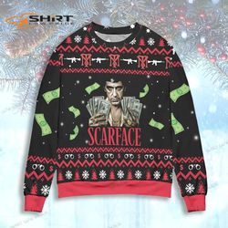 Scarface 1983 Film Pine Tree Snowflake Ugly Christmas Sweater