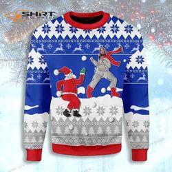 Santa And Jesus Playing Snowball Christmas Ugly Christmas Sweater