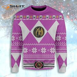 Mighty Morphin Pink Power Rangers Womens Ugly Christmas Sweater