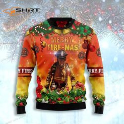 Merry Fire Mas Firefighter Ugly Christmas Sweater