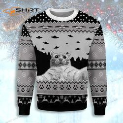 Merry Christmas Gearhomies Ufo Cat Funny Cat Selfie Christmas Ugly Christmas Sweater