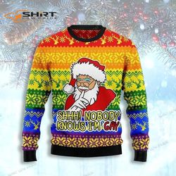 Lgbt Christmas Nobody Knows Im Gay Santa Claus Christmas Ugly Christmas Sweater