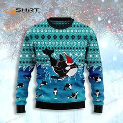 Love Oracle Whale Wearing Santa Hat Ugly Christmas Sweater