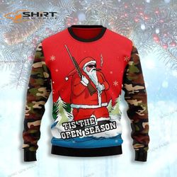 Hunting Santa Tis The Open Season Premium Christmas Ugly Christmas Sweater