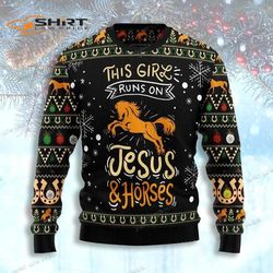Girls Run On Jesus And Horses Ugly Christmas Sweater