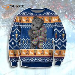 Groot Hugs Pieces Of Autism Christmas Ugly Christmas Sweater