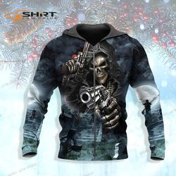 Assassin Grim Reaper With Guns Skull 3D All Over Printed Unisex Zip Up Hoodie