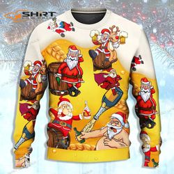 Santa Claus Drunk Beer Funny Troll Xmas Ugly Christmas Sweater