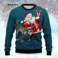 Ugly Sweater Collection Santa Claus Elk Print Ugly Christmas Sweater