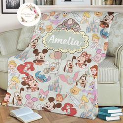 Personalized Disney Mickey  friends castle Stitch Pooh Blanket, Custo