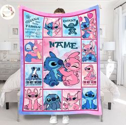 Personalized Name Stitch Angel Blanket, Custom Disney Blanket, Stitch