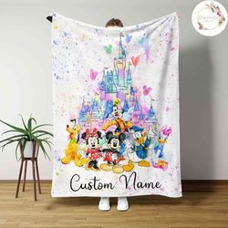 Personalized Watercolor Mickey and Friends Castle Disney Blanket, Cust