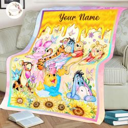 Personalized Watercolor Winnie the Pooh Blanket, WDW Disneyland Pooh B