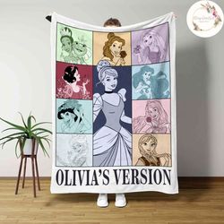 personalized disney princess blanket, custom name baby girl blanket, d