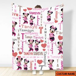Personzlized Name Disney Minnie Blanket, Minnie Mouse Fleece Blanket,