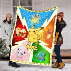 Eevee Pikachu Blanket  Bulbasau Charmander Squirtle Fleece Blanket  Ee