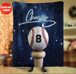 Personalized Name and Number Baseball Blanket Baseball Blanket for Son