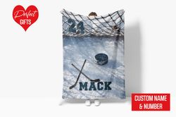 Personalized Name and Number Ice Hockey Blanket Hockey Blanket for Son