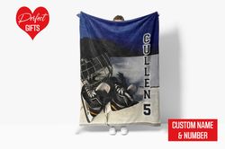 Personalized Name and Number Ice Hockey Blanket Hockey Blanket for Son