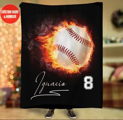 Customized Baseball Blanket, Fire Baseball Blanket, Baseball Gifts For