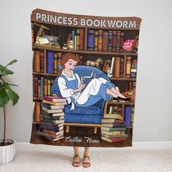 Custom Bella Princess Bookworm Fleece Blanket, Library Sherpa Blanket,