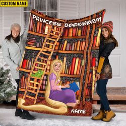Rapunzel Princess Bookworm Fleece Blanket, Library Sherpa Blanket, Cus