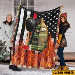 Personalized Firefighter USA Blanket, American Flag Blanket, Gift For