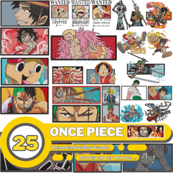 25 Anime Embroidery Designs Bundle, Anime Machine Embroidery Designs, Anime Embroidery Files, Once Piece Embroidery File
