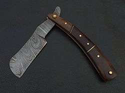 DAMASCUS STEEL CUSTOM MADE RAZOR KNIFE WOOD HANDLE W/SHEATH