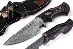 Handmade Hunting Knife Crafted With Real Damascus Steel- Leather Sheath - Knives