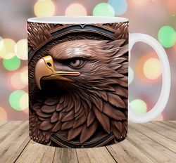3D Engraved Leather Eagle Mug, 11oz And 15oz Mug, Mug Eagle