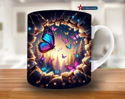 3D Neon Butterfly Hole In A Wall Mug, 11oz & 15oz Mug, Flower Mug, Mug Wrap