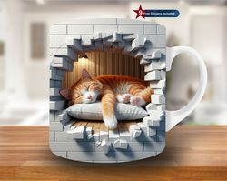 3D Sleeping Cat Hole In A Wall Mug, 11oz & 15oz Mug, Mug Design