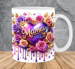 3D Mama Love Heart Roses Flowers Mug Wrap 11oz & 15oz Mug