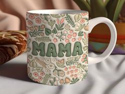 3d Boho Mama Inflated Mug Wrap Png, 15 oz & 11 oz Mug
