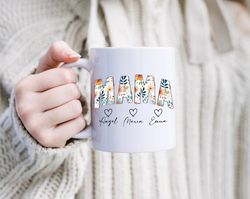 Personalized Mama Mug With Kids Names, Wildflowers Mama Mug, Custom Mama Flowers Coffee Mug, Birthday Gift For Mom