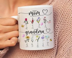 Custom Birth Flowers Mug, Grandparent Mug Gift, Month Flower, Custom Grandkids Names, Wlidflower Print