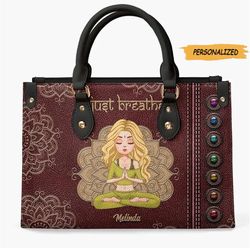 Just Breathe Personalized Yoga Leather Bag, Gift For Yoga Lovers