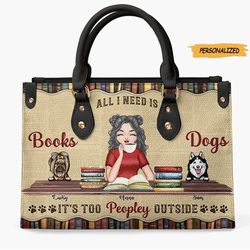 Personalized Book Reading Leather Bag, Gift For Reading And Dog Lovers
